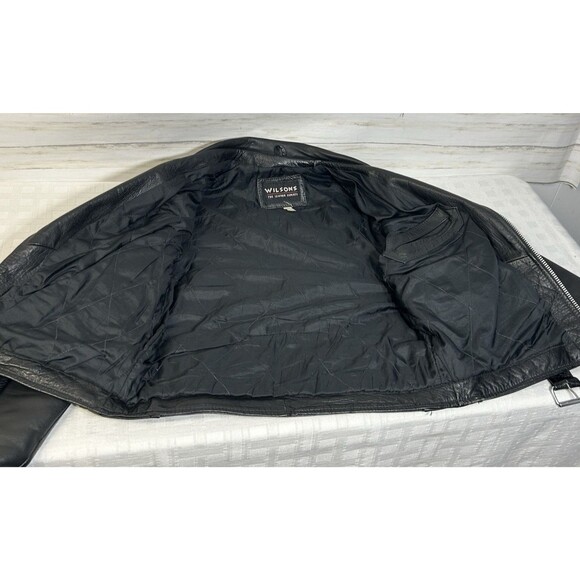 Vtg. WILSONS BLACK LEATHER Motorcycle Jacket SMALL MEN Large Women PUNK Rock 80s - Picture 14 of 16